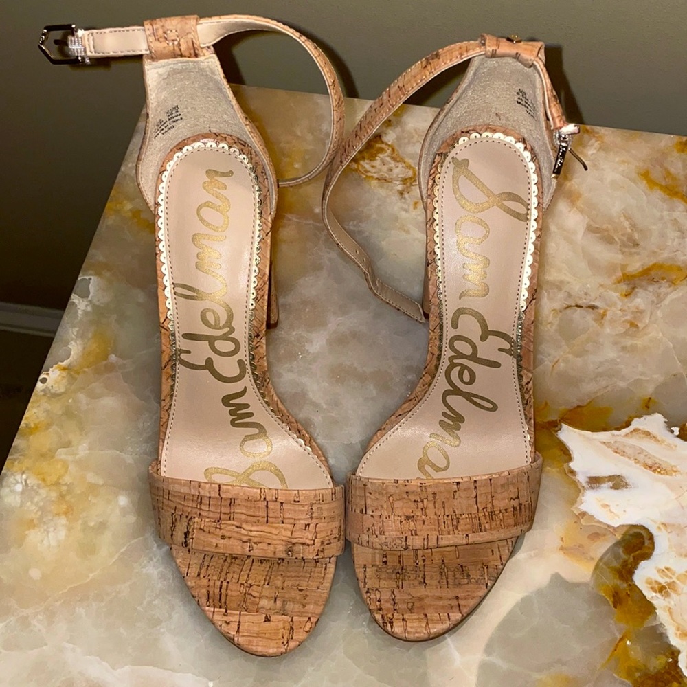 Sam Edelman cork block heel ankle strap shoes